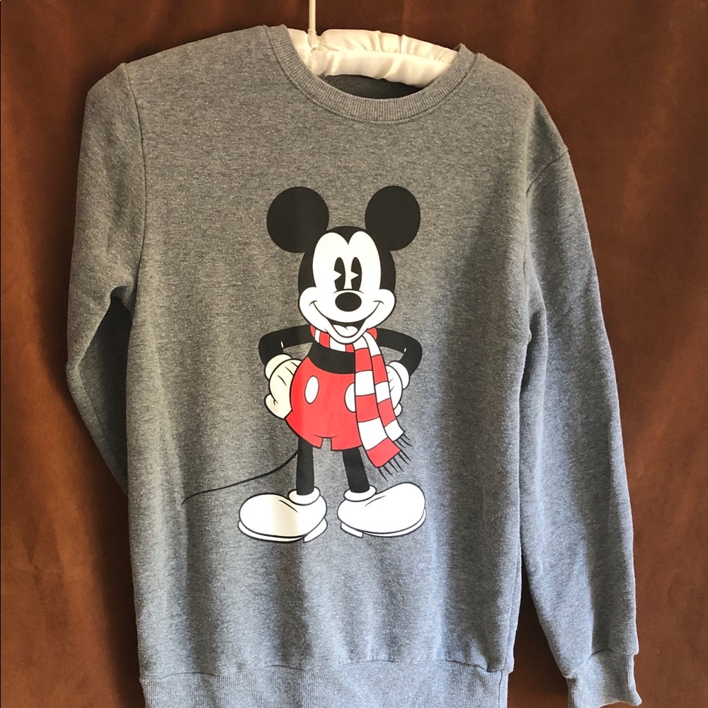 Disney Gray Sweatshirt with Mickey Graphic and Red Accents